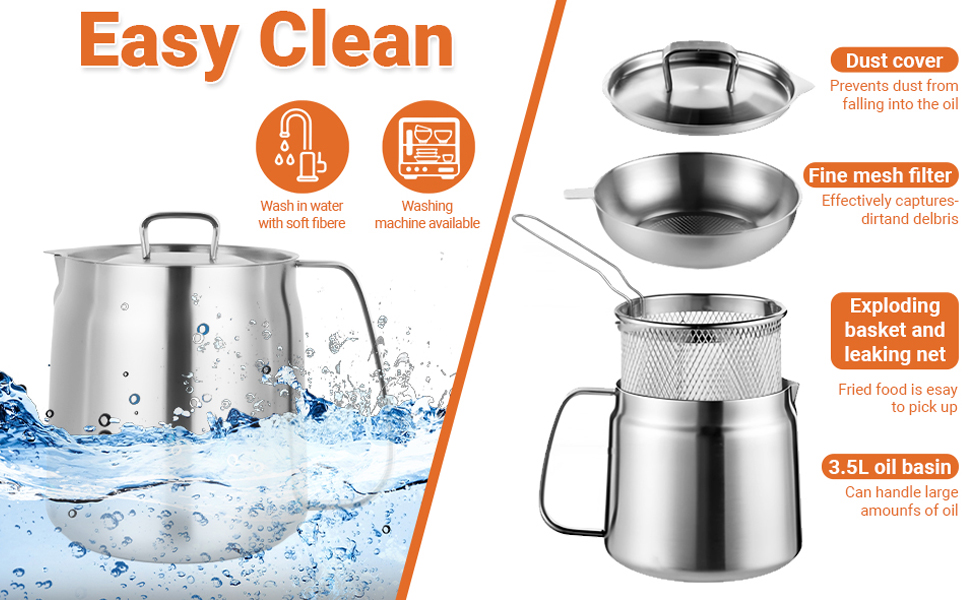 Easy Clean Stove top deep fryer with basket