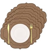 yuuzue Faux Linen Oval Placemats Set of 4, Double-Sided Scalloped Embroidered Cotton Placemats, W...