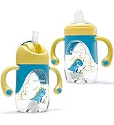 hahaland Sippy Cup for 6+ Month Old - 2 in 1 Spout & Straw Sippy Cups for Toddlers 1-3 No Spill T...
