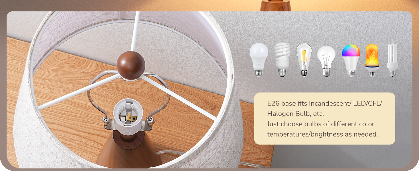E26 BULB BASE BEDSIDE TABLE LAMP