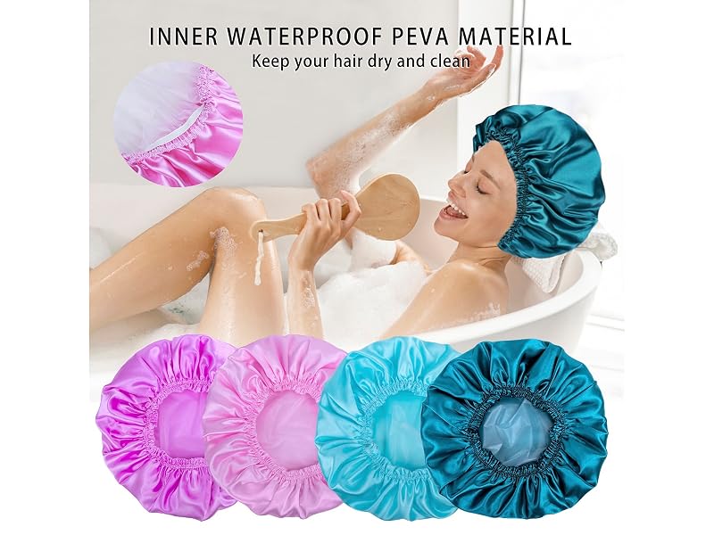 Shower Caps for Women 4PCS Solid Color Bath Caps