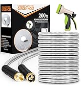 Unywarse Garden Hose 200ft, Stainless Steel Heavy Duty Water Hose with 10 Function Nozzle Flexibl...