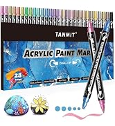 28 Metallic Colors Acrylic Paint Markers, Dual Tip Acrylic Paint Pens for Rock Painting, Black Pa...