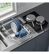 JASIWAY Dish Drying Rack in Sink, Expandable Stainless Steel Dish Drainers with Drainboard for Ki...