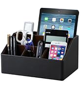 Cretkhp Pu Leather Desk Organizer with Coaster, Multifunctional Storage Box with 5 Compartments, ...