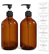 2PCS Amber Dish Soap Dispenser for Kitchen (16 Oz), Brown Hand Soap Dispenser for Bathroom, Plast...