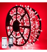 JMEXSUSS Red Halloween Lights Outdoor, 168 FT 600 LED Red String Lights Plug in, Clear Wire Red C...
