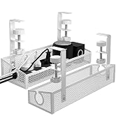 Under Desk Cable Management Tray White, No Drill Desk Cable Management Organizer with Clamp for D...