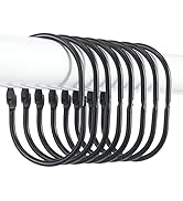 Goowin Shower Curtain Hooks, 12 Pcs Shower Curtain Rings, Oval Snap Black Shower Curtain Hooks, M...