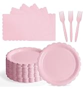 Tyzarglef 105PCS Paper Plates and Napkins Set, 7 Inch Scalloped Disposable Tableware with Forks f...