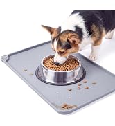 Dog Feeding Mats Small Silicone Pet Food Mat 18.8 x 11.8 in Raised Edge Waterproof Non Slip Bowl ...