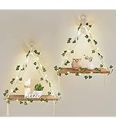 Mkono Artificial Ivy Macrame Hanging Shelves with Lights Set of 2 Boho Wall Decor Display Plants ...