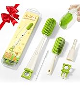 Bottle Cleaning Brush Set 4 in 1, Baby Bottle Cleaner Includes Silicone Bottle Brush, Nipple Brus...