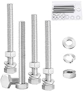 Ruibapa 4 Sets 3/8-16 x 4 Stainless Steel Hex Head Screws Bolts, Nuts, Flat & Lock Washers,18-8(3...