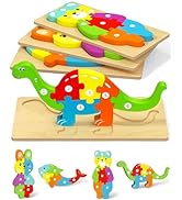 Yetonamr Wooden Toddler Puzzles Montessori Toys for 2 3 4 Years Old Boys Girls, 4 Pack Animal Puz...