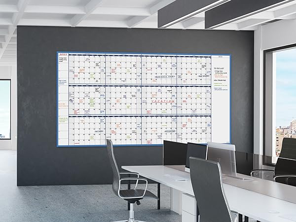 Large dry erase undated yearly wall calendar - 38x72 inch Blue