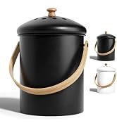 Compost Bin Kitchen Counter - 1.3 Gallon Black Stainless Steel Kitchen Compost Bin with Wood Hand...