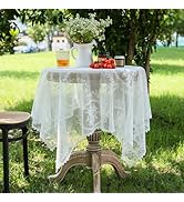 Huierxun White Lace Small Square Tablecloth 24 x 24 Inch Vintage Embroidered Table Cloth Shabby C...