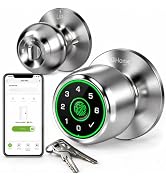 GHome Smart Door Knob Lock with Fingerprint, Keypad & App for Bedrooms | 700mAh Rechargeable Batt...