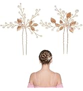 2Pcs Bridal Hair Accessories Pearl Hair Pins,Bridal Hairpins Pearl Clips Gold Leaf Bride Head Pie...