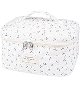 Large Travel Quilted Makeup Bag for Women,Big Floral Cotton Cosmetic Bag, Cute Coquette Aesthetic...