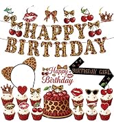 Cheetah & Cherry Birthday Decorations Set, Red Leopard Theme Birthday Party Supplies for Women, I...