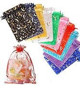Hopttreely 100PCS Moon Star Organza Bags, 3X4 Organza Jewelry Candy Bags, Mixed Color Organza Fav...