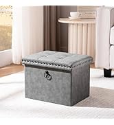 oakvivo Storage Ottoman Cube 16x12x12 inches, Small Faux Leather Tuffed Foot Rest Stool with Rive...