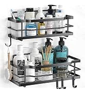MOFOROCO Large Shower Caddy Organizer Shelves Rack(2Pack), Suction Cup Self Adhesive Black Home B...