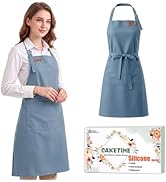 CAKETIME Silicone Aprons for Women with Pockets Cooking Baking Kitchen Waterproof Accessories Che...