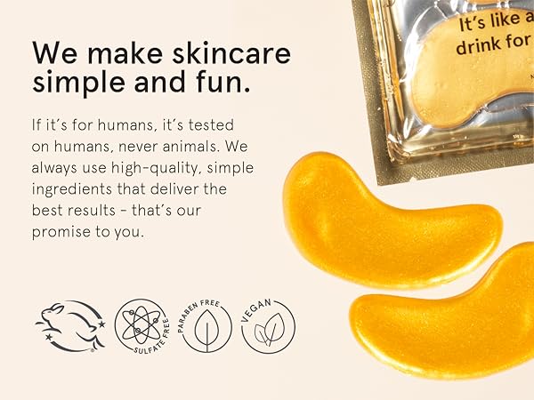 Our fun and colorful under eye patches eye gel pads are vegan, cruelty free and paraben free