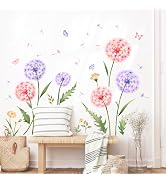 Dandelion Flower Butterfly Wall Decals Pink Purple Dandelion Plants Wall Stickers Peel and Stick ...