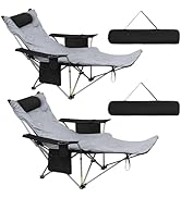 Romswi 2PK 4-Position Reclining Camping Chair with Removable Footrest, Blanket Cotton Cushion, 2-...