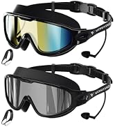 Wenwasno Swim Goggles, 2 Pack Anti-Fog Waterproof HD UV Protection Large Rim Swim Goggles