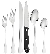 Flying Leaves 24-Piece Stainless Steel Flatware Set with Steak Knives, Mirror Finished Silverware...