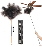 Extendable Ostrich Feather Duster, 47 inches Natural Fluffy Long Handle Feathers Dusters, Soft, D...
