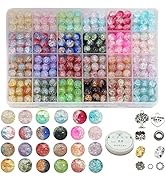 10mm Crackle Glass Beads for Jewelry Making 600pcs Assorted Panited Handcrafted Round Beads for B...