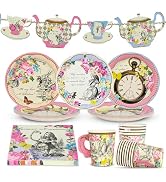 Talking Tables 50pcs Alice in Wonderland Plates, Napkins, Teacups & Bunting Table Party Decoratio...