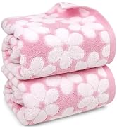 Pink Bath Towels Set of 2, Super Absorbent & Decorative 27.5x55 Inches, Cute Floral Jacquard Show...
