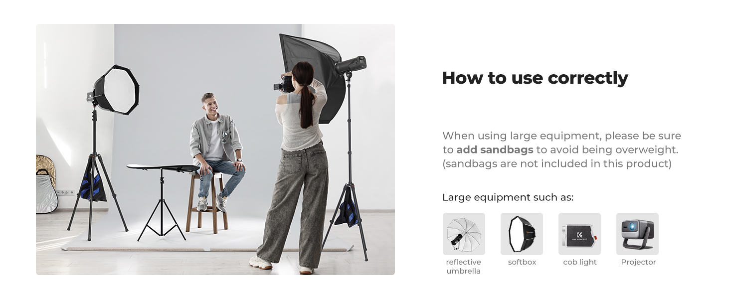Photography studio setup with lighting equipment, including softbox and reflector. Photographer adjusting camera on tripod, model seated on stool. Equipment icons shown: lighting, reflector, camera, printer.