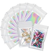 LOKQING 100 Pack Holographic Bags White Packaging Bags Mylar Bags with Window for Food Storage an...