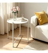 TECHYAP White Round Side Table 21" Small Corner End Table Metal Night Stand | Corner Tables for L...