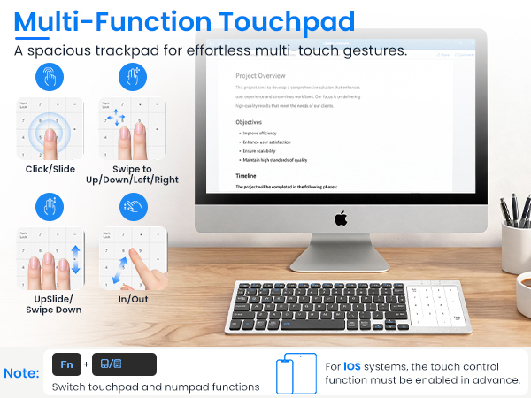wireless keyboard with touchpad and numeric keypad
