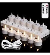 Wondise Rechargeable Tea Lights with Remote and Timer, 12 PCS Battery Operated 3D Wick Flickering...