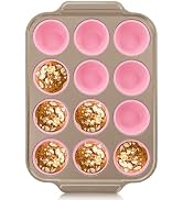 Firstfooby Silicone Muffin Pans for Baking with Metal Frame, 12-Cup Silicone Cupcake Pan, Egg Bit...