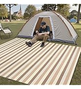 PureCozy Outdoor Waterproof Patio Rug 5x8 Plastic Straw Reversible Outside Brown Colorful Stripe ...