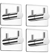Celbon 4PC Bath Towel Hook Self Adhesive Black Sticky SUS 304 Stainless Steel Robe Hooks Robe Hoo...