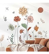 decalmile Boho Flower Wall Decals Floral Plants Grass Wall Stickers Living Room Bedroom Nursery W...