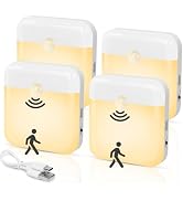 QIHANS 4 Pack Rechargeable Battery Night Light, Mini Motion Activated Night Lights, Warm White LE...
