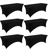 Moosfor Spandex Elastic Fitted 6FT Rectangle Tablecloth 6 Pack, Stretch Washable Reusable Table C...